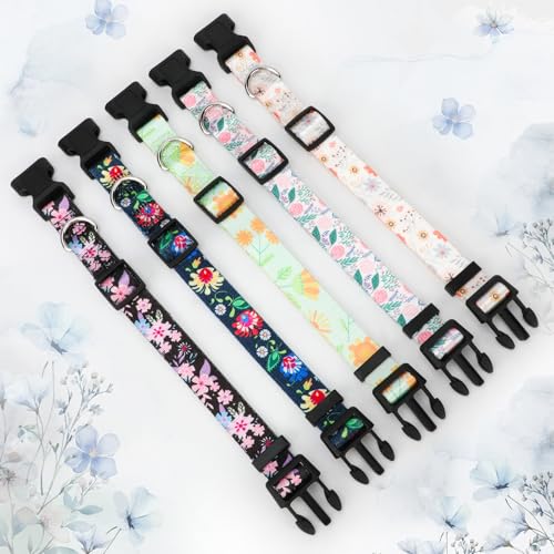 5 Pack Floral Goat Collars with Bells,Anti-Lost Pet Collarr - color: Floral+Groovy Pattern