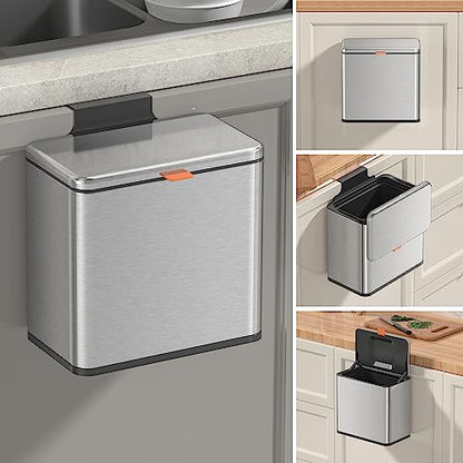 Mbillion 1.05 Gal Silver Hanging Stainless Steel Compost Bin - color: Silver, size: 1.05 Gal