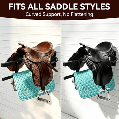 2 Pack Saddle Rack with Pad Bar, Wall Mounted Horse Saddle Stand