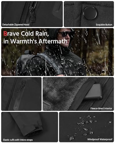 Wulcea Graphene Heated Jacket for Men Fur Lined with Large Capacity Battery Pack - color: Black Fur Lined, size: Small