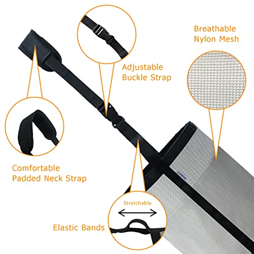 Horse Feed Bag, Nylon Mesh Grain Horse Feed Bucket (Grey 2P) | with Adjustable Strap Comfortable Neck Pad Nose Pad and Waterproof Bottom - color: Grey