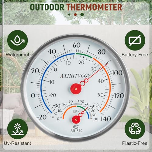 Indoor Outdoor Thermometer Hygrometer, Large Dial