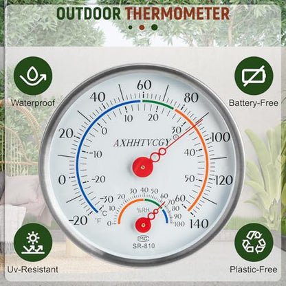 Indoor Outdoor Thermometer Hygrometer, Large Dial