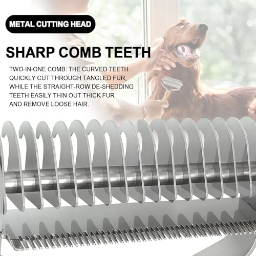 2-in-1 Pet Dematting&Deshedding Undercoat Rake with Bamboo Handle