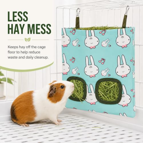 Rabbit Hay Feeder, Guinea Pig Hay Holder & Bunny Hay Feeder – Durable Hanging Hay Bag for Rabbits Chinchillas Guinea Pigs Bunnies – Chew-Resistant Hay Holder for Small Animals (Rabbit) - color: Rabbit