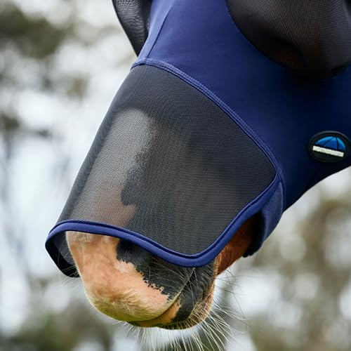 WeatherBeeta ComFiTec Luxe Stretch Fly Mask with Ears & Nose, Navy/Black, Large - color: Navy/Black, size: L