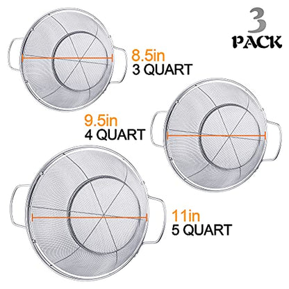 3 Pack 18/8 Stainless Steel Colander Sieves(5-Quart, 4-Quart and 3-Quart), Mesh Strainer Net Baskets with Handles & Resting Base for Strain, Drain, Rinse or Steam - size: 3 Qt. + 4 Qt. + 5 Qt.
