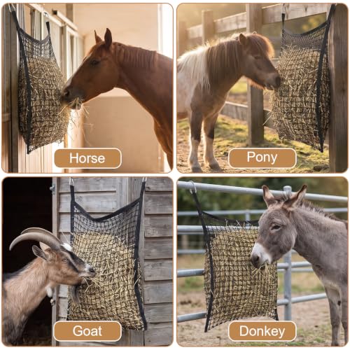 4 Pcs Hay Nets for Horses, Large Capacity Slow Feed Hay Bags for Horses, Goats, Sheep, Donkey, Easy to Fill and Hang, 35 x 31 Inch, Black