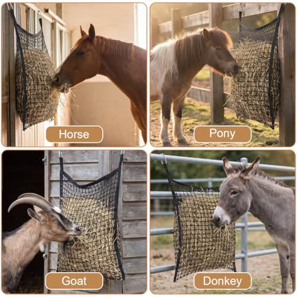 4 Pcs Hay Nets for Horses, Large Capacity Slow Feed Hay Bags for Horses, Goats, Sheep, Donkey, Easy to Fill and Hang, 35 x 31 Inch, Black