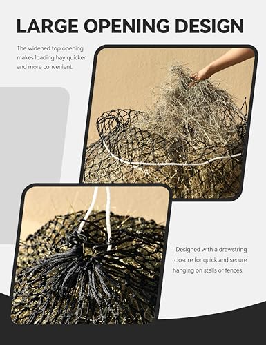 2-Pack 48’’ Length Hay Nets for Horses Slow Feed w/Drawstring Closure Hay Bags for Horses & Livestock-2.0" Black - size: 2.0"