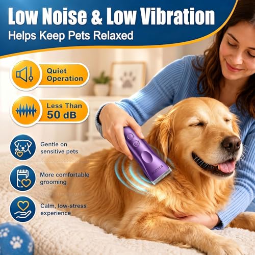 Professional Dog Grooming Clippers, Cordless Pet Hair Clipper - color: Purple