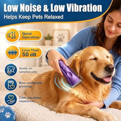Professional Dog Grooming Clippers, Cordless Pet Hair Clipper - color: Purple