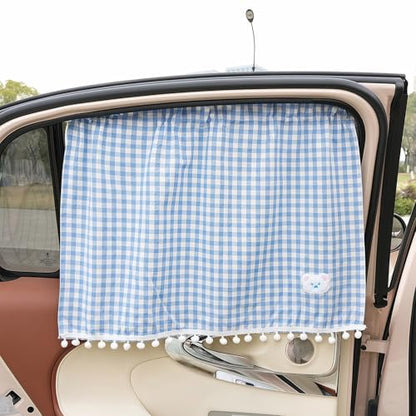 Plaid Car Side Window Curtain Sun Shade of 2,Blue - color: Blue