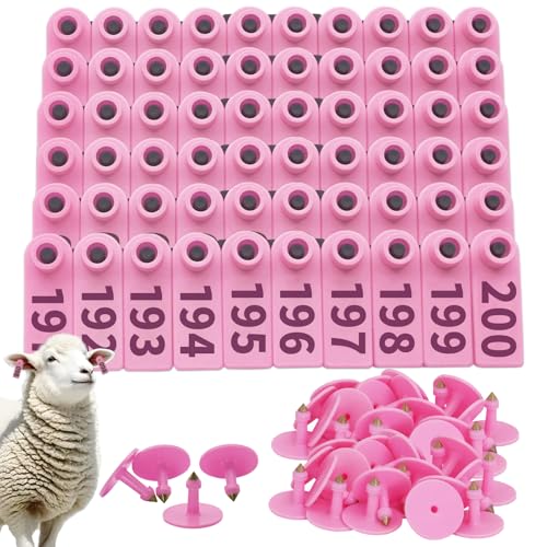 200PCS Livestock Ear Tags Numbered 001-200,Pink | For Sheep,Goat,Pig,Rabbit,Laser-printed Numbers 001-200,Plastic Sheep Ear Tags,Weather-resistant ,Farm Animal Identification - color: Pink