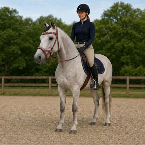 Horse Western Tan Leather Padded Bitless Training Sidepull Bridle Reins - color: Tan Beaded Serape