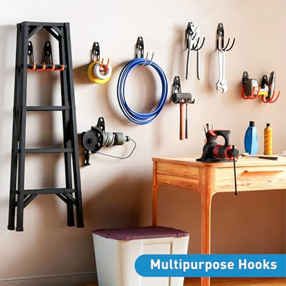 GeeWatom Garage Storage Utility Hooks，Garage Garden Tool Organizer，Steel Wall Mount Hooks, Large Garden U Hooks （2 Pack） - color: Orange