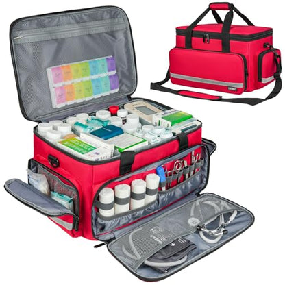 LEFOR·Z Medical Bag,First Aid Bag Empty,Home Health Nurse Bag with Detachable Divider,Medical Supplies Storage Tote for Nursing Student,Therapist,Doctors(Bag Only) - style: Red-large