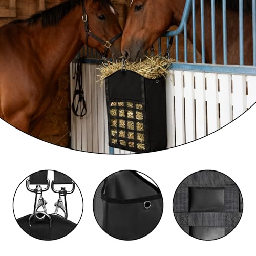 2 Pack Hay Bags for Horses,Goats,Sheep, Horse Hay Nets with Adjustable Straps, Large Top Opening Hook-and-Loop Seals, Durable Hay Feeder for Equine & Livestock