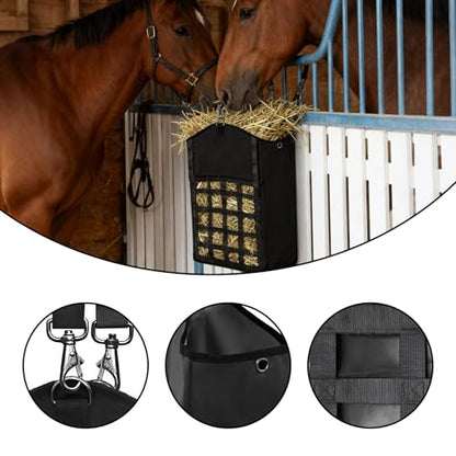 2 Pack Hay Bags for Horses,Goats,Sheep, Horse Hay Nets with Adjustable Straps, Large Top Opening Hook-and-Loop Seals, Durable Hay Feeder for Equine & Livestock