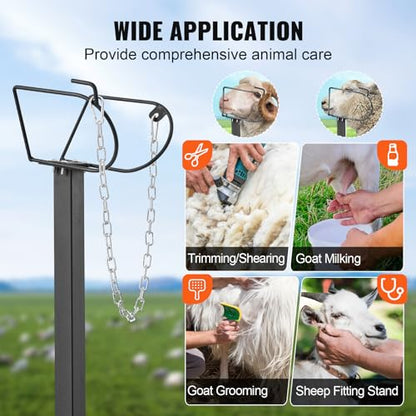 Happybuy Goat & Sheep Stand, 51x23 inch Livestock Stand, Metal Adjustable Height from 21" to 33", with Headpiece and Nose Loop, 500lbs Loading Weight, Ideal for Milking and Shearing, Black