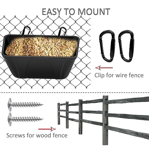 mozoba Hanging Chicken Feeder Trough for Goat Sheep Deer Poultry Duck Chicken Fence Feeder Livestock Feeding Container Goats Supplies Feeders Waterer Bucket (Black and White) - color: Black and White