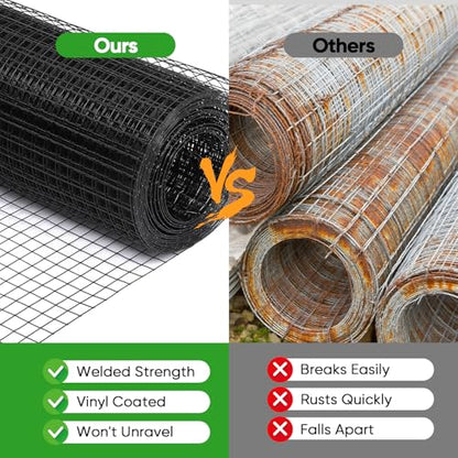 Black Hardware Cloth 24 in x 100 ft, 1 Inch Hardware Cloth, 19 Gauge Vinyl-Coated Steel 1x1 Welded Wire Mesh Roll for Chicken Wire Fencing, Chicken Coop, Garden Fence, Rabbit Fence and Catio - size: 1"x1" 19GA 24"x100'