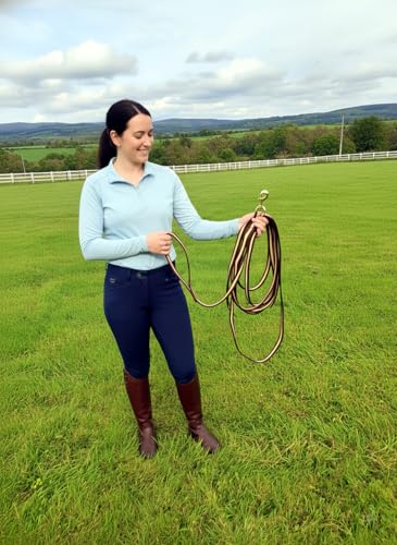 Soft Padded Lunge Line Rein Lead for Horses 27ft Looped Handle Swivel Clip (Brown/Beige) - color: Brown/Beige