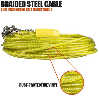 BV Dog Tie Out Cable 25 Feet - Heavy Duty Dog Lead Up to 35 Pounds - Reflective & Rust-Free with Quick Release Swivel Clips & 360° Rotating Clasp - Tangle-Free Dogs Runner for Yard (Yellow, Single) - color: 35lbs/ 25ft/ Yellow, style: Single