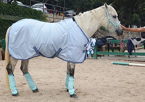 LEAFOREST Horse Fly Boots Set of 4 Non Slip Breathable Mesh Leg Protection - color: Blue