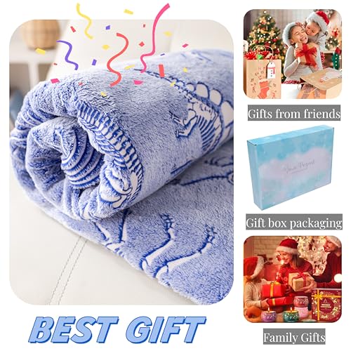 Best Gift Dinosaur Gifts Toys for Kids Boys, Fossil Pattern Blankets Glow in The Dark Throw Blanket, Soft Plush Kids Blanket, Fun Theme, Birthday, 50"*60", Blue - color: Dinosaur Fossil Blue