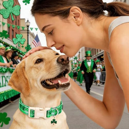 Elegant little tail St Patrick's Dog Collar - Green Plaid Cute Clover Cotton Shamrock Pet Collar Trefoil Adjustable Cotton Pet Collar with Quick Release Buckle for X-Small Dogs - color: Green Plaid, size: X-Small (Pack of 1)