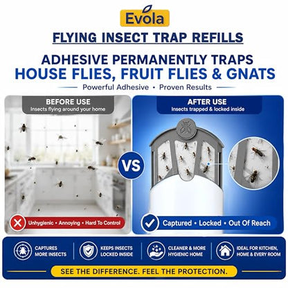 Evola 18 Pack Flying Insect Trap Refills - Compatible with Flying Insect Trap M364, M364A & MAX Bases - Fruit Fly, Gnat, Bug & Mosquito Catcher Replacement Cartridges - style: 18 Refill Cartridges
