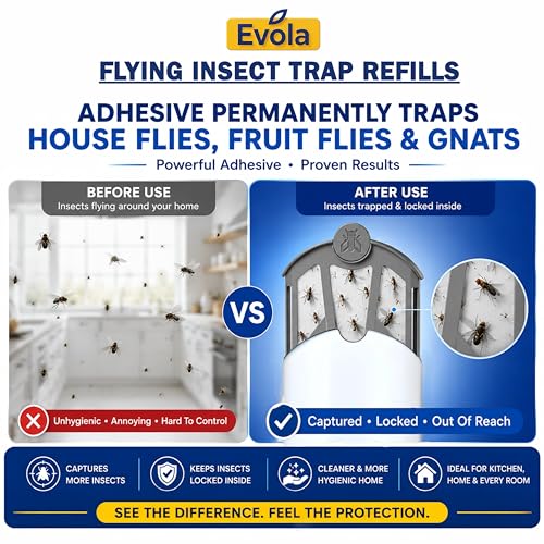 Evola 4 Pack Flying Insect Trap Refills - Compatible with Flying Insect Trap M364, M364A & MAX Bases - Fruit Fly, Gnat, Bug & Mosquito Catcher Replacement Cartridges - style: 4 Refill Cartridges