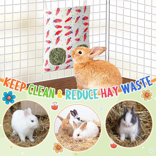 UPINS 2Pack Guinea Pig Hay Feeder Bag,Bunny Rabbit Cage Bag Hanging Holder - color: Red Green, size: 28 x 25 cm