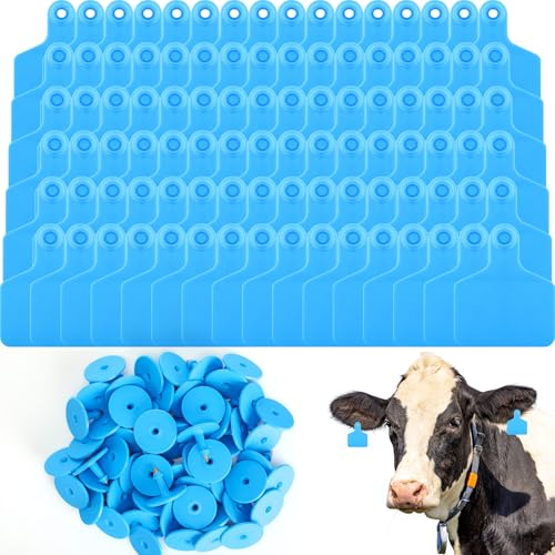 Lothee 200 Pcs Blank Cattle Ear Tags Large Plastic Animal Cow Tags, Blue - color: Blue