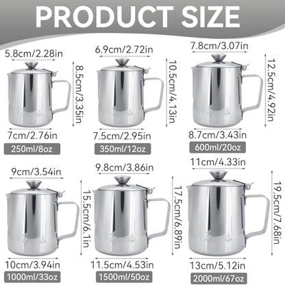 Milk Frothing Pitcher Jug, 33.82oz Milk Frother Cup with Lid, Stainless Steel Coffee Creamer Container Dispenser Cup Mug Milk Steaming Pitcher for Latte Coffee Art (1000ML) - size: 1000ML