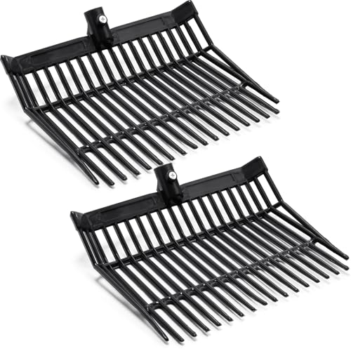 Lasnten Manure Fork Replacement Head, 18 Tines Pitchfork Head with Screws and Nuts, Horse Manure Rake for Picking up Grass and Hay(Black,2 Pcs) - color: Black