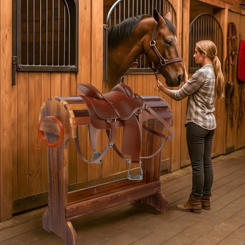 Large Wood Saddle Rack with Curved Top Surface,Bridle Rack & Heavy-Heavy Duty Saddle Stand,Suitable for Displaying Trophy Tack at Home,Walnut