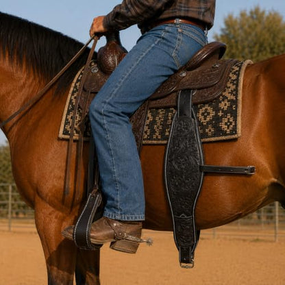 Horse Floral Tooled Leather Rear Flank Saddle Cinch Billets 97101 - color: Black