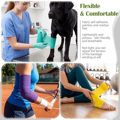 Treela 36 Pcs Self Adherent Bandage 4" X 5 Yard Wrap Breathable - color: Multicolor, size: 4" X 5 Yard