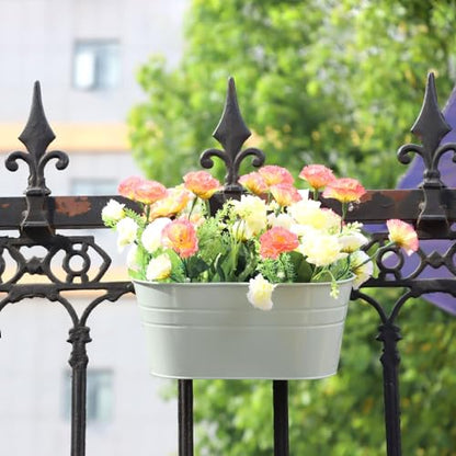 3 Pack Metal Railing Planters, 10.5" Oval Hanging Flower Pots with Detachable Hooks & Drainage Holes, Fits Rails up to 2.36", Galvanized Iron Fence Bucket for Balcony Garden Patio - Blue - color: Blue, size: 3 Pack, 10.5"L x 5.7"W x 4.7"H
