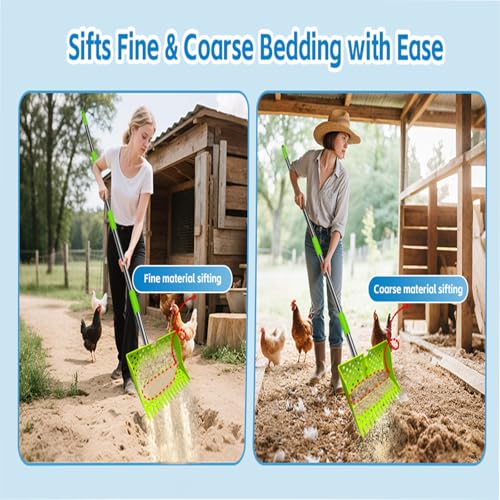 2-in-1 Chicken Poop Scooper & Rake, 20–61" Extendable Handle