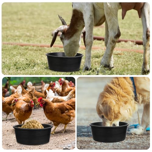 4 Pcs Rubber Feed Pan, 4 Quart 10.6 x 4.1 Inche Livestock Feeding Bucket, Dust Bath Container, Durable Utility Bowl for Horse Cats Dogs Chickens Ducks Goats Pigs and Farm Small Animal.
