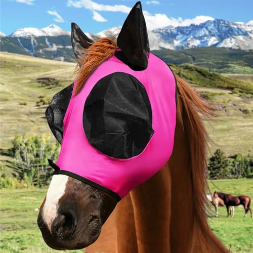 Horse Fly Mask with Forelock Opening Stretch(Fuchsia-L) - color: Fuchsia, size: L