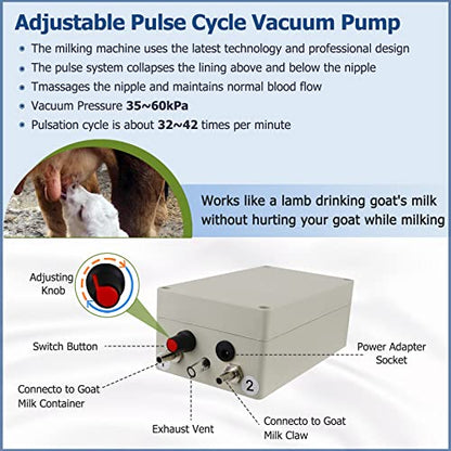 2026 Upgrade 3L Goat Milking Machine, Continuously Adjustable Suction Pulsation Vacuum Electric Milker, Portable Livstock Milking Machine with Stainless Bucket(US Plug)(3L Goat) - size: 3L Adjustable Sheep Milking Machine