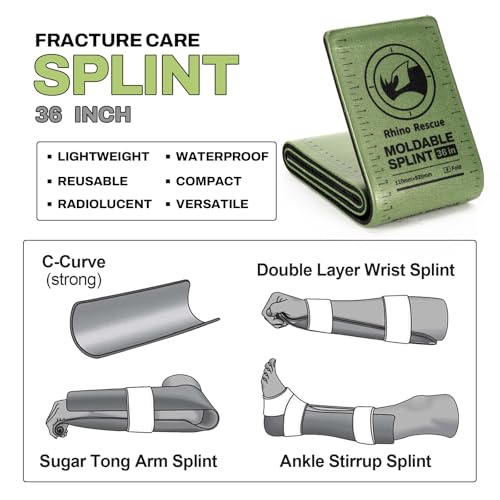 RHINO RESCUE First Aid Moldable Splint 36" X 4.3" Green-Gray (1, Folded) | Lightweight Aluminum Splint Emergency Supplies Keep Bones in Position for Hiking, Sports, Vehicle, Military, HSA/FSA Approved - color: Green