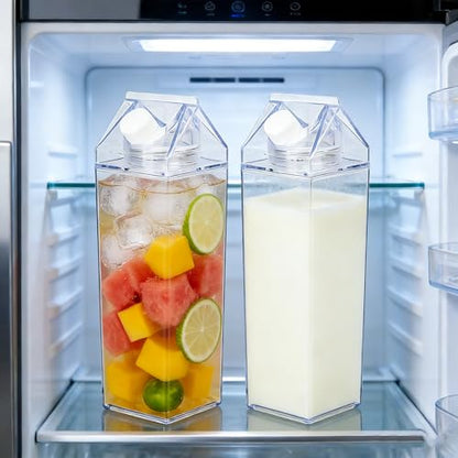 SIBAO 4 Pcs Clear Carton Water Bottles,34oz Plastic Square Milk Box, Leakproof,Portable Milk Bottles for Travel,Camping,and Sports