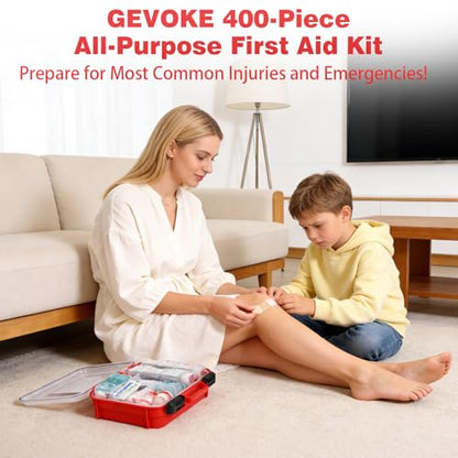 400 Piece First Aid Kit, Organized Dual-Layer Wall-Mountable Hard Case - size: Extra Large