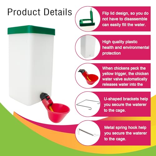 2pcs Automatic Drinker System Chick Water Cups 1L Hanging Automatic Fill Chick Cup Drinker Waterer Used for Cages