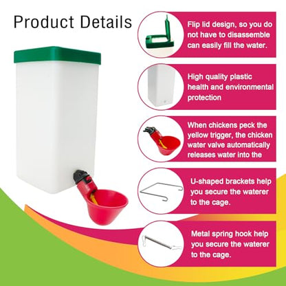 2pcs Automatic Drinker System Chick Water Cups 1L Hanging Automatic Fill Chick Cup Drinker Waterer Used for Cages